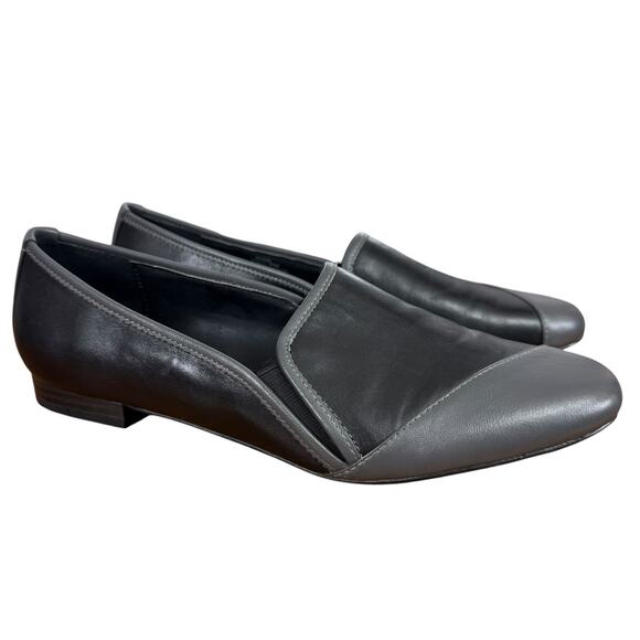 Logo Lori Goldstein Marcia Women Black Gray Leather Flats Slip On Shoes sz 8 - Picture 1 of 16